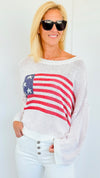 Flag Print Oversized Sweater-140 Sweaters-Miracle-Coastal Bloom Boutique, find the trendiest versions of the popular styles and looks Located in Indialantic, FL