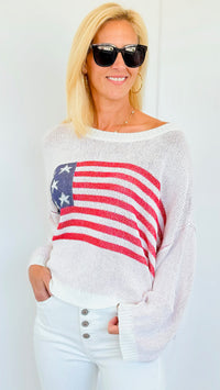 Flag Print Oversized Sweater-140 Sweaters-Miracle-Coastal Bloom Boutique, find the trendiest versions of the popular styles and looks Located in Indialantic, FL