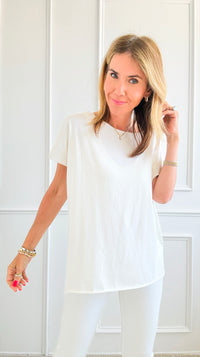 Easy Breezy Italian tee - Off White-110 Short Sleeve Tops-Italianissimo/ AZARA-Coastal Bloom Boutique, find the trendiest versions of the popular styles and looks Located in Indialantic, FL