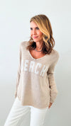 Beach Lightweight Knit V Neck - Khaki-140 Sweaters-Miracle-Coastal Bloom Boutique, find the trendiest versions of the popular styles and looks Located in Indialantic, FL