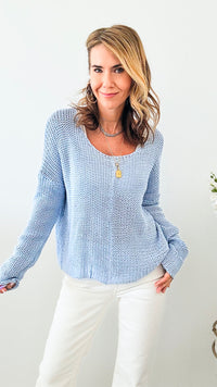 Long Sleeve V-Neck Soft Knit - Sky Blue-140 Sweaters-Miracle-Coastal Bloom Boutique, find the trendiest versions of the popular styles and looks Located in Indialantic, FL