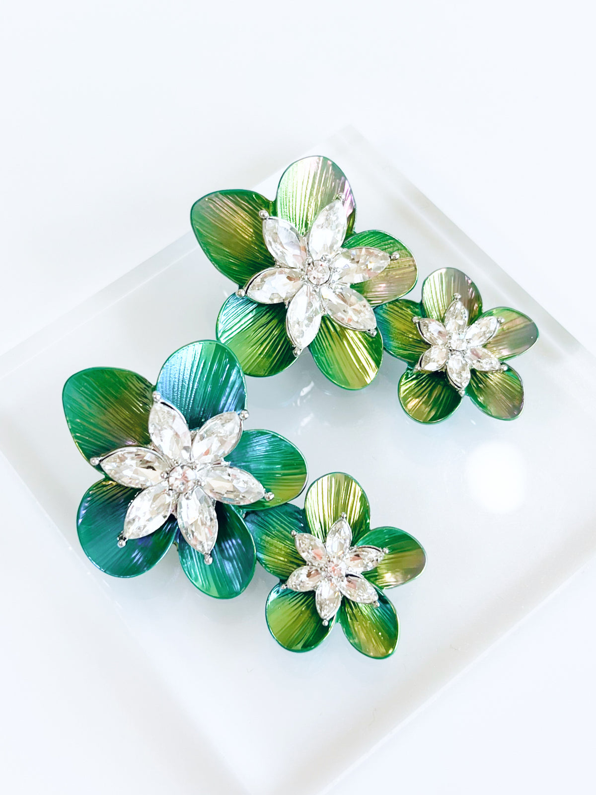 Marquise CZ Flower Dangle Earrings - Green-230 Jewelry-Wona Trading-Coastal Bloom Boutique, find the trendiest versions of the popular styles and looks Located in Indialantic, FL