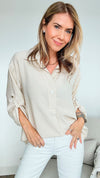 Italian Tunic 3/4 Sleeve Blouse -Beige-100 Sleeveless Tops-Germany-Coastal Bloom Boutique, find the trendiest versions of the popular styles and looks Located in Indialantic, FL