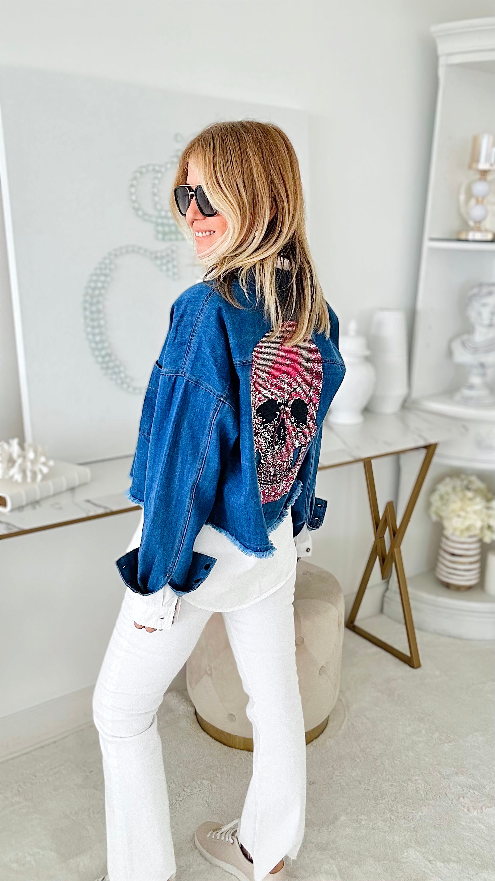 CB Exclusive Cropped Skull Denim Top-160 Jackets-Holly-Coastal Bloom Boutique, find the trendiest versions of the popular styles and looks Located in Indialantic, FL