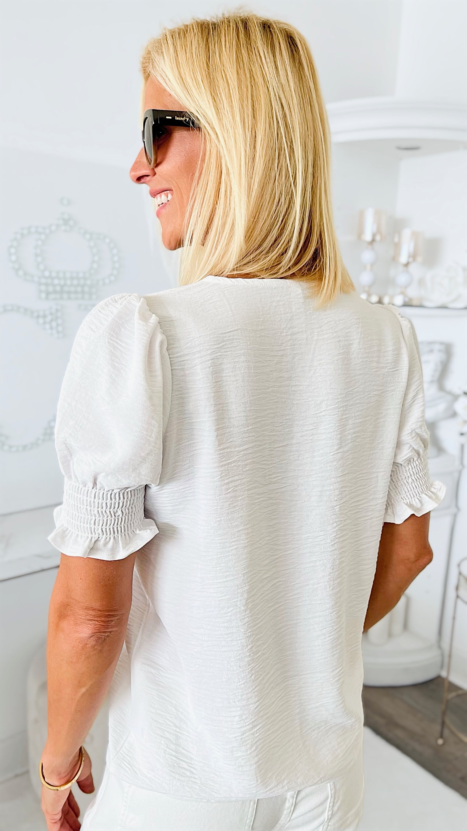AirFlow Puff Sleeve Top - White-110 Short Sleeve Tops-Zenana-Coastal Bloom Boutique, find the trendiest versions of the popular styles and looks Located in Indialantic, FL