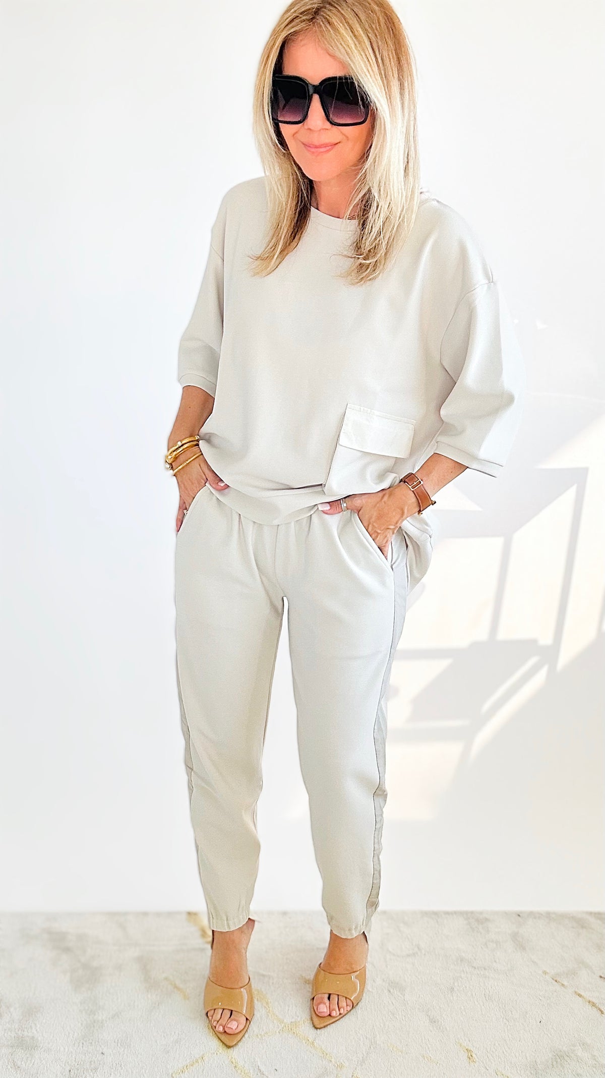 Santorini By Night High Low Cuff Pant - Beige-180 Joggers-Joh Apparel-Coastal Bloom Boutique, find the trendiest versions of the popular styles and looks Located in Indialantic, FL