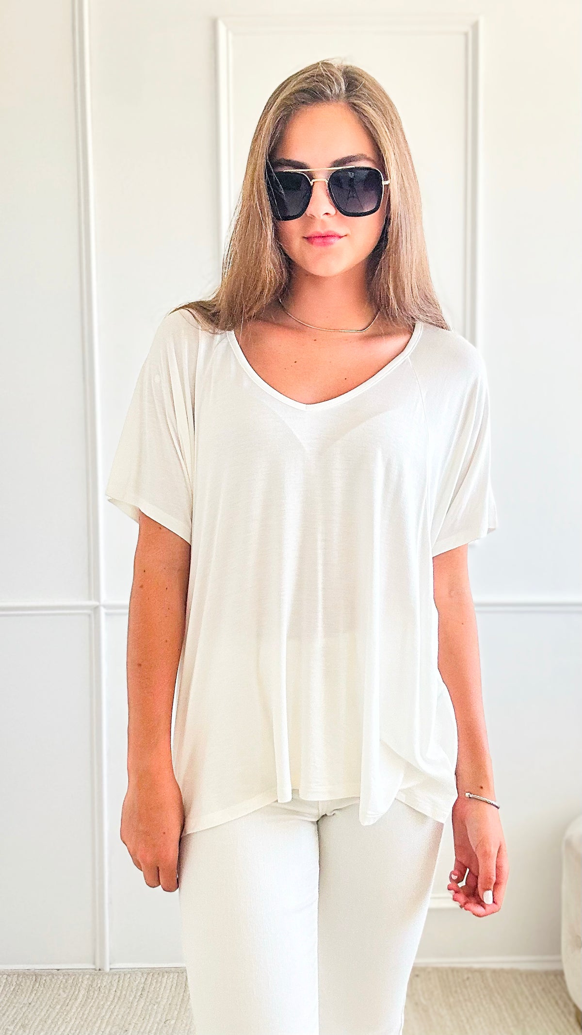V-Neck Oversized Short Sleeve Top-110 Short Sleeve Tops-HYFVE-Coastal Bloom Boutique, find the trendiest versions of the popular styles and looks Located in Indialantic, FL