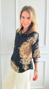 Baroque Button Down Top-Black-130 Long Sleeve Tops-Fate By LFD-Coastal Bloom Boutique, find the trendiest versions of the popular styles and looks Located in Indialantic, FL