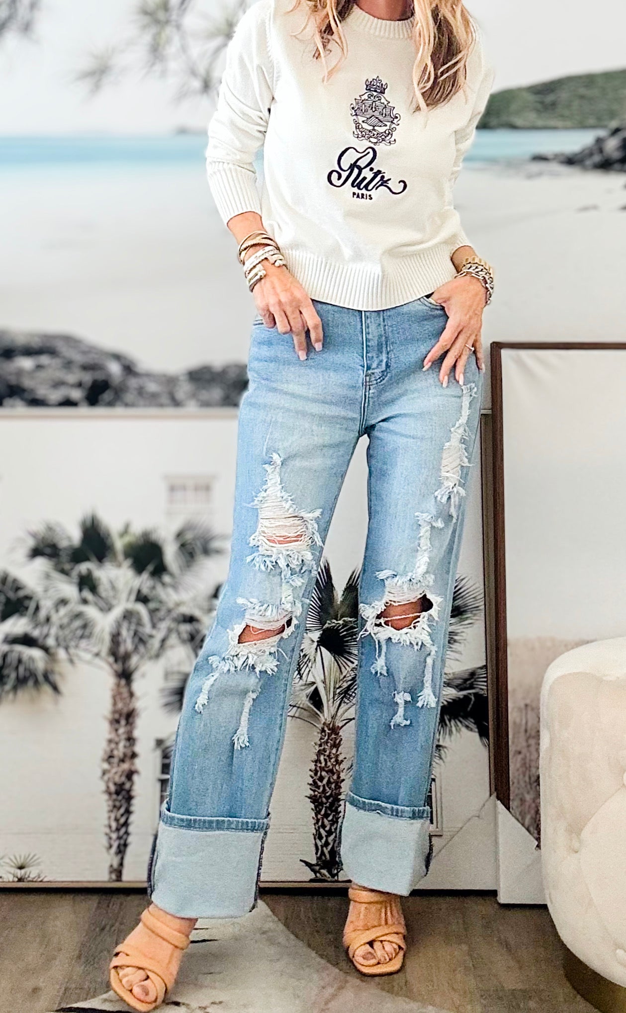 High Rised Wide Cut Leg Jeans-Torn-190 Denim-Vibrant M.i.U-Coastal Bloom Boutique, find the trendiest versions of the popular styles and looks Located in Indialantic, FL