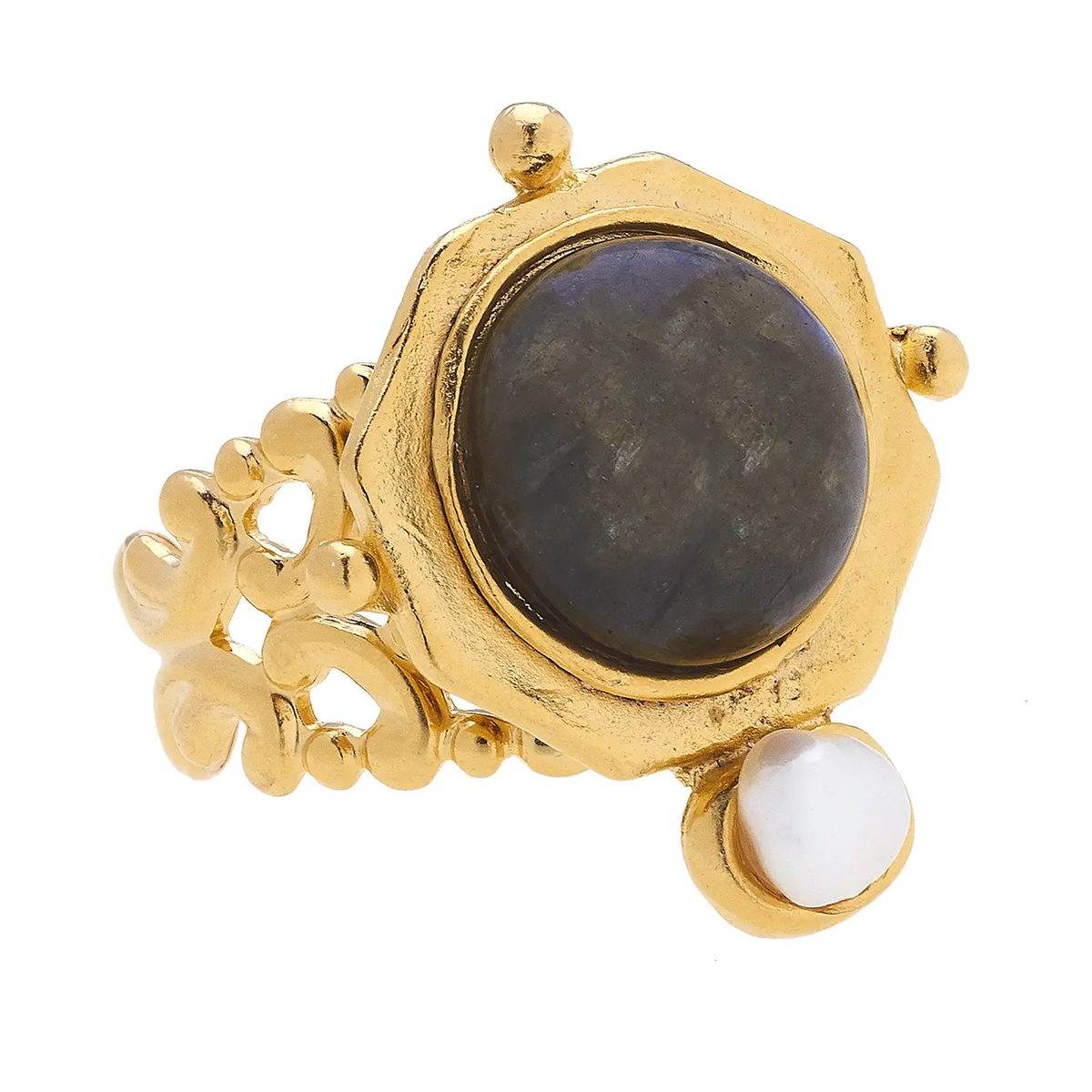 Becca Labradorite + Pearl Ring - Susan Shaw-230 Jewelry-SUSAN SHAW-Coastal Bloom Boutique, find the trendiest versions of the popular styles and looks Located in Indialantic, FL