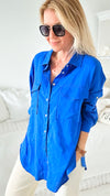 Oversized Double Pocket Blouse - Royal Blue-130 Long Sleeve Tops-Love Tree Fashion-Coastal Bloom Boutique, find the trendiest versions of the popular styles and looks Located in Indialantic, FL