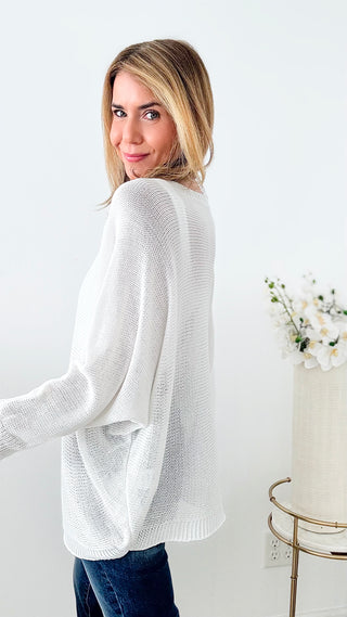 On The Coast Italian Pullover - White-140 Sweaters-Italianissimo-Coastal Bloom Boutique, find the trendiest versions of the popular styles and looks Located in Indialantic, FL