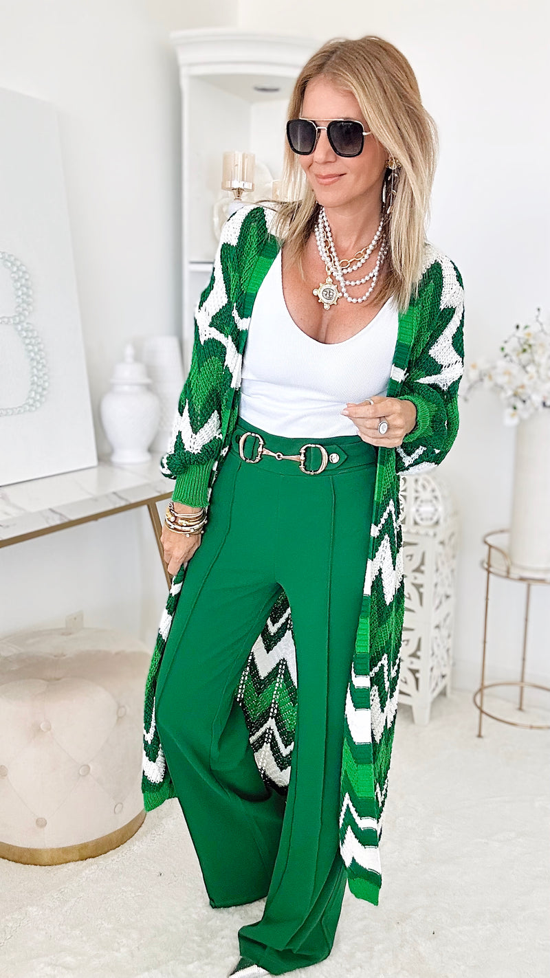Gold Buckle Wide Pants - Green-170 Bottoms-High MJ-Coastal Bloom Boutique, find the trendiest versions of the popular styles and looks Located in Indialantic, FL