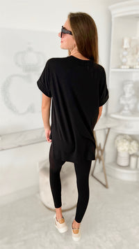 Brushed Microfiber Lounge Set- Black-210 Loungewear/Sets-Zenana-Coastal Bloom Boutique, find the trendiest versions of the popular styles and looks Located in Indialantic, FL
