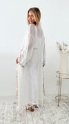 Open Embellished Knit Long Kimono - White-150 Cardigan Layers-original usa-Coastal Bloom Boutique, find the trendiest versions of the popular styles and looks Located in Indialantic, FL