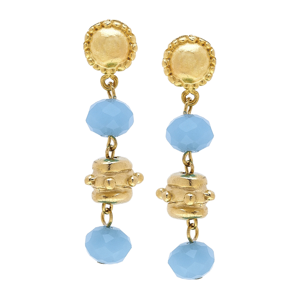 Gold Bead and Aqua Crystal Earrings - Susan Shaw-230 Jewelry-SUSAN SHAW-Coastal Bloom Boutique, find the trendiest versions of the popular styles and looks Located in Indialantic, FL