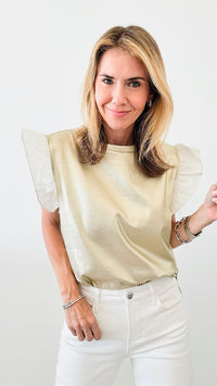 Metallic Knit Ruffle Sleeve Top - Ice Gold-100 Sleeveless Tops-Anniewear-Coastal Bloom Boutique, find the trendiest versions of the popular styles and looks Located in Indialantic, FL