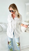Oversized Double Pocket Blouse - White-130 Long Sleeve Tops-Love Tree Fashion-Coastal Bloom Boutique, find the trendiest versions of the popular styles and looks Located in Indialantic, FL