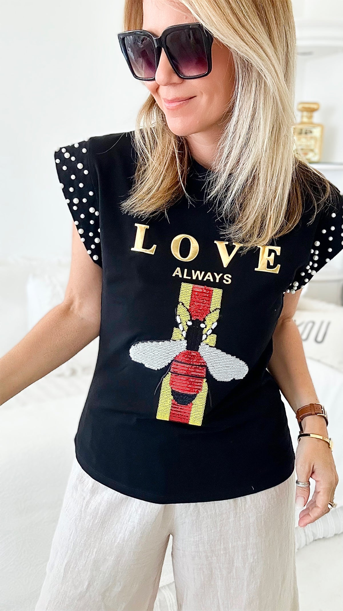 Honey Bee Mine Top - Black-110 Short Sleeve Tops-in2you-Coastal Bloom Boutique, find the trendiest versions of the popular styles and looks Located in Indialantic, FL