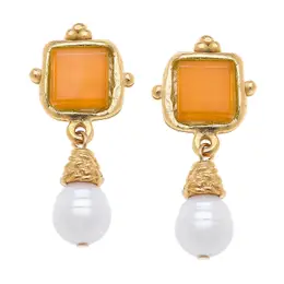 Pre Order - Orange Charlotte French Glass & Pearl Drop Earrings - Susan Shaw-230 Jewelry-SUSAN SHAW-Coastal Bloom Boutique, find the trendiest versions of the popular styles and looks Located in Indialantic, FL