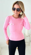 Cable Knit Elegant Top - Pink-140 Sweaters-HIGH MJ / Michel-Coastal Bloom Boutique, find the trendiest versions of the popular styles and looks Located in Indialantic, FL