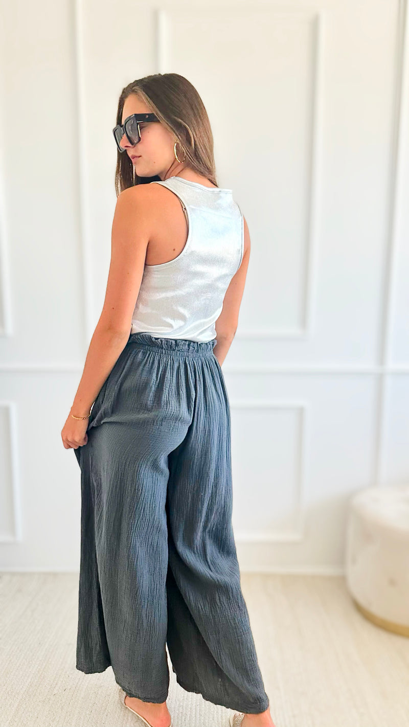 Whispering Willow Italian Palazzos - Charcoal-pants-Italianissimo-Coastal Bloom Boutique, find the trendiest versions of the popular styles and looks Located in Indialantic, FL