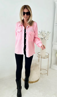 Casually Sophisticated Tweed Shacket - Pink-160 Jackets-HYFVE-Coastal Bloom Boutique, find the trendiest versions of the popular styles and looks Located in Indialantic, FL