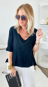 Trendy Diva Flowy Top - Black-110 Short Sleeve Tops-HYFVE-Coastal Bloom Boutique, find the trendiest versions of the popular styles and looks Located in Indialantic, FL
