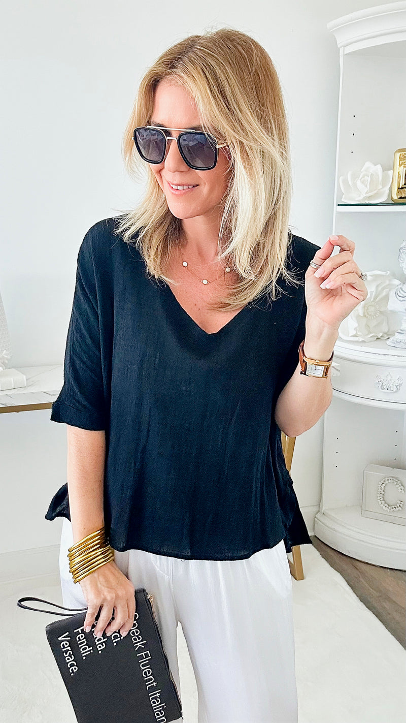 Trendy Diva Flowy Top - Black-110 Short Sleeve Tops-HYFVE-Coastal Bloom Boutique, find the trendiest versions of the popular styles and looks Located in Indialantic, FL