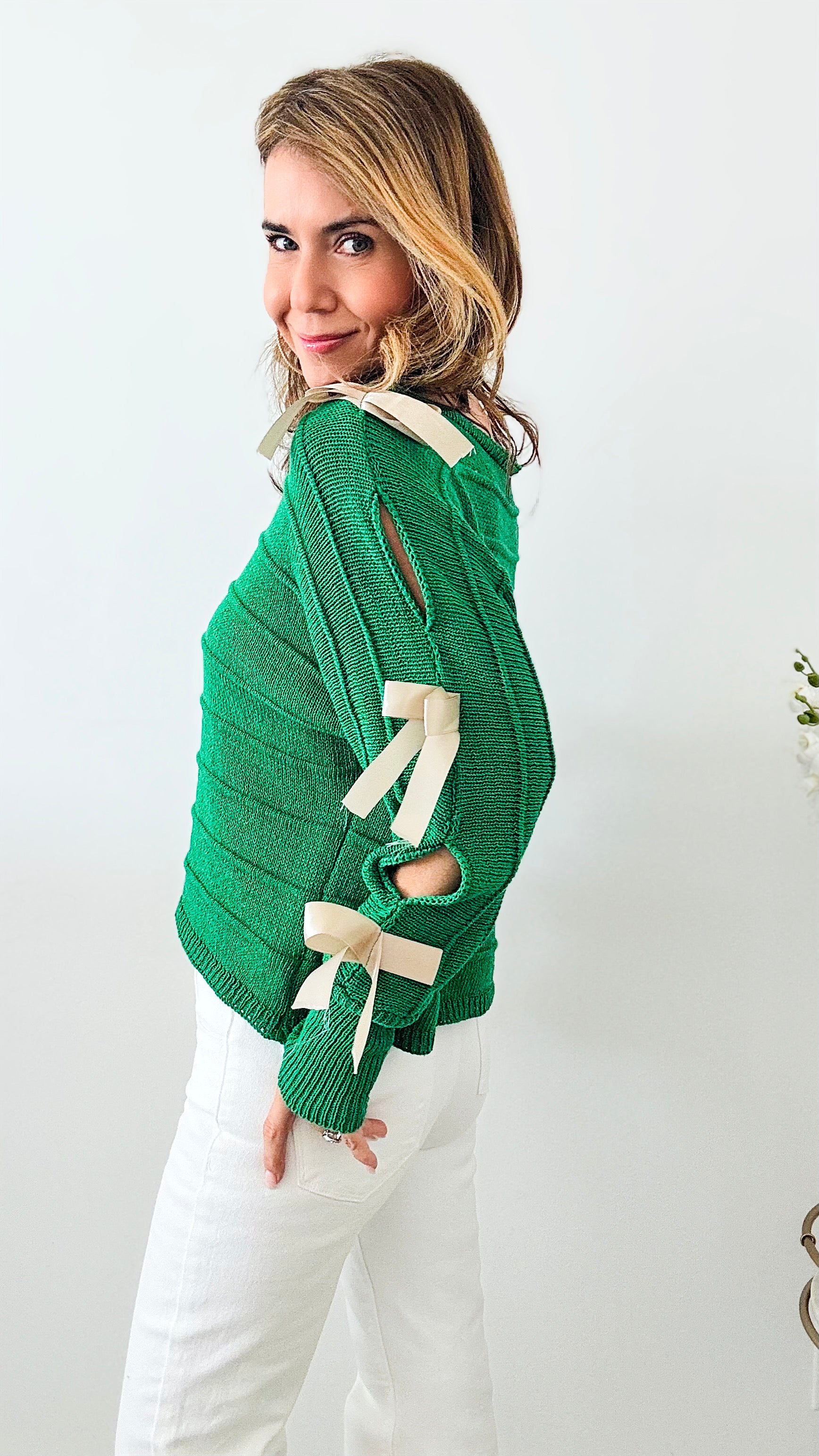 Satin Elegance Italian Sweater - Kelly Green-140 Sweaters-Italianissimo-Coastal Bloom Boutique, find the trendiest versions of the popular styles and looks Located in Indialantic, FL