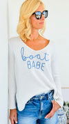 'Boat Ready' Cursive Print Sweater-140 Sweaters-Miracle-Coastal Bloom Boutique, find the trendiest versions of the popular styles and looks Located in Indialantic, FL