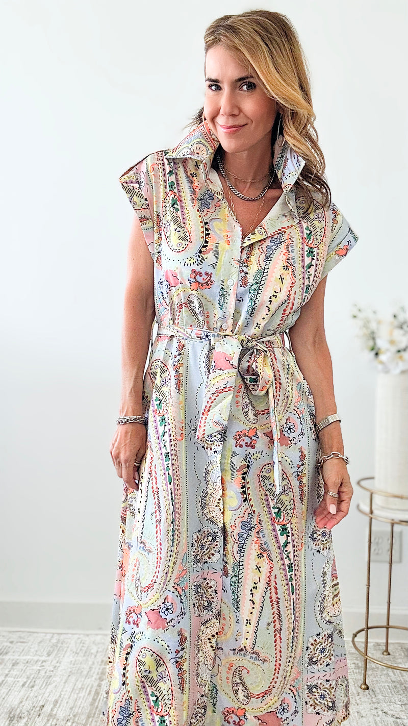 Paisley Printed Long Shirt Dress-200 Dresses/Jumpsuits/Rompers-Sundayup-Coastal Bloom Boutique, find the trendiest versions of the popular styles and looks Located in Indialantic, FL