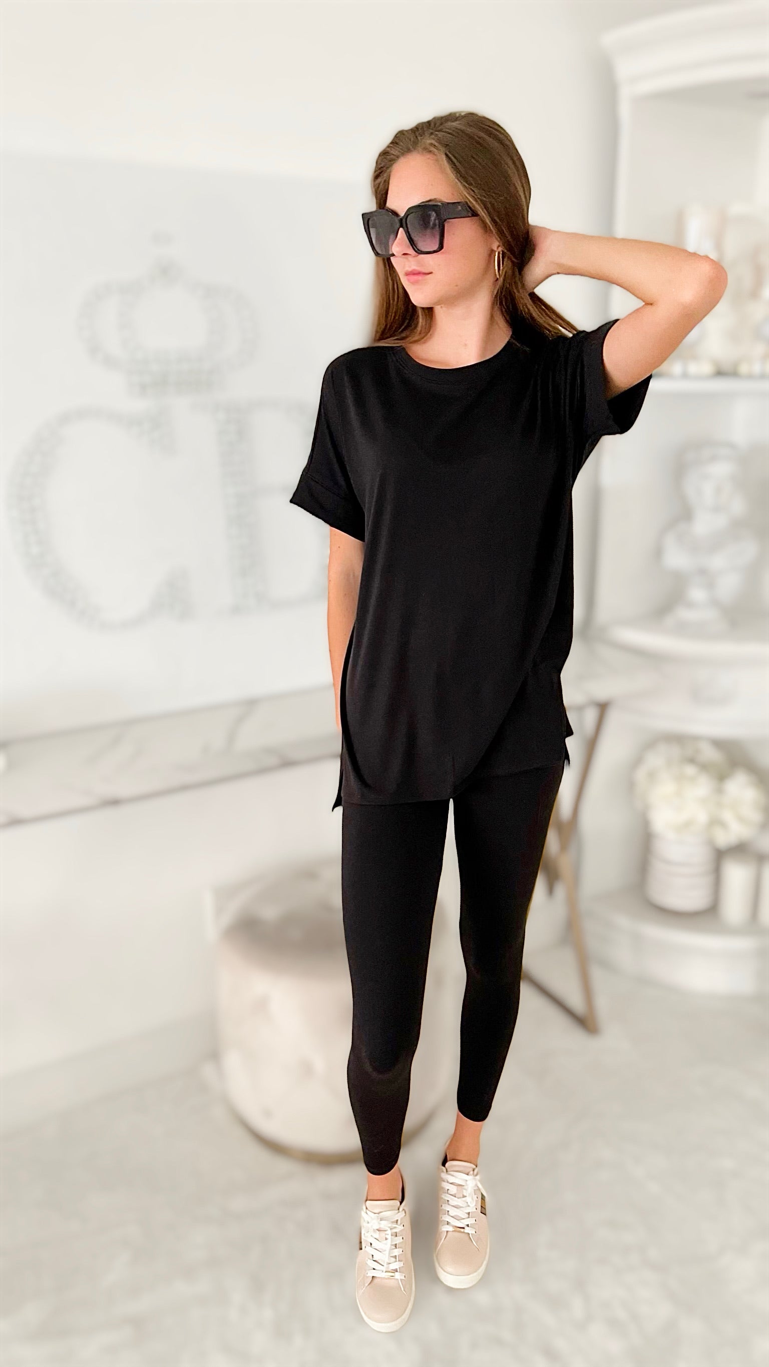 Brushed Microfiber Lounge Set- Black-210 Loungewear/Sets-Zenana-Coastal Bloom Boutique, find the trendiest versions of the popular styles and looks Located in Indialantic, FL