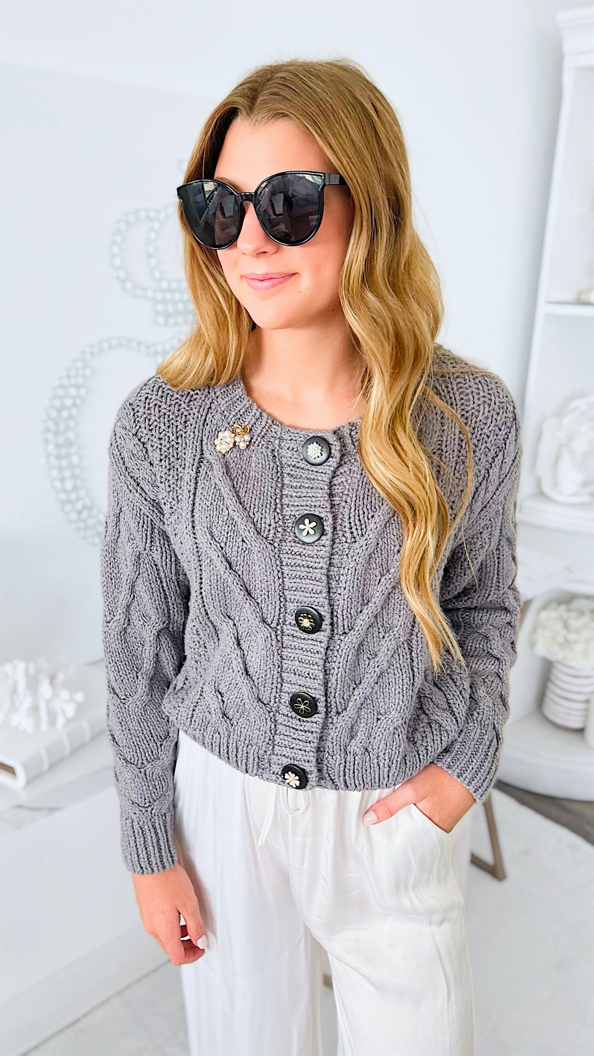 CB Exclusive Button Front Cardigan Sweater - Heather Grey-150 Cardigans/Layers-Zenana-Coastal Bloom Boutique, find the trendiest versions of the popular styles and looks Located in Indialantic, FL