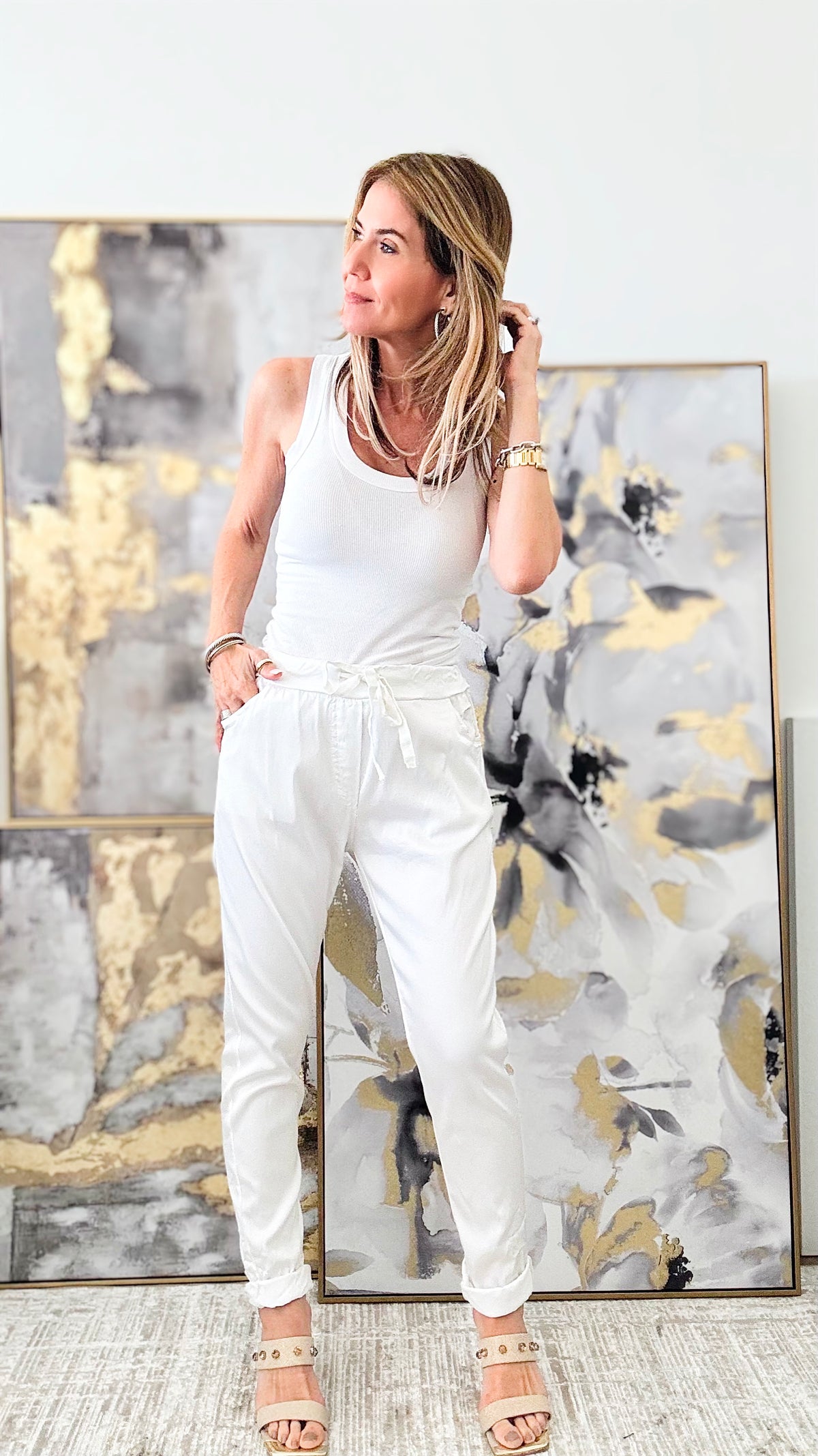 Italian Wish List Moonlit Jogger - White-180 Joggers-Italianissimo-Coastal Bloom Boutique, find the trendiest versions of the popular styles and looks Located in Indialantic, FL