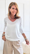 Recoleta Lurex Trim Italian Top - White-130 Long Sleeve Tops-Italianissimo-Coastal Bloom Boutique, find the trendiest versions of the popular styles and looks Located in Indialantic, FL