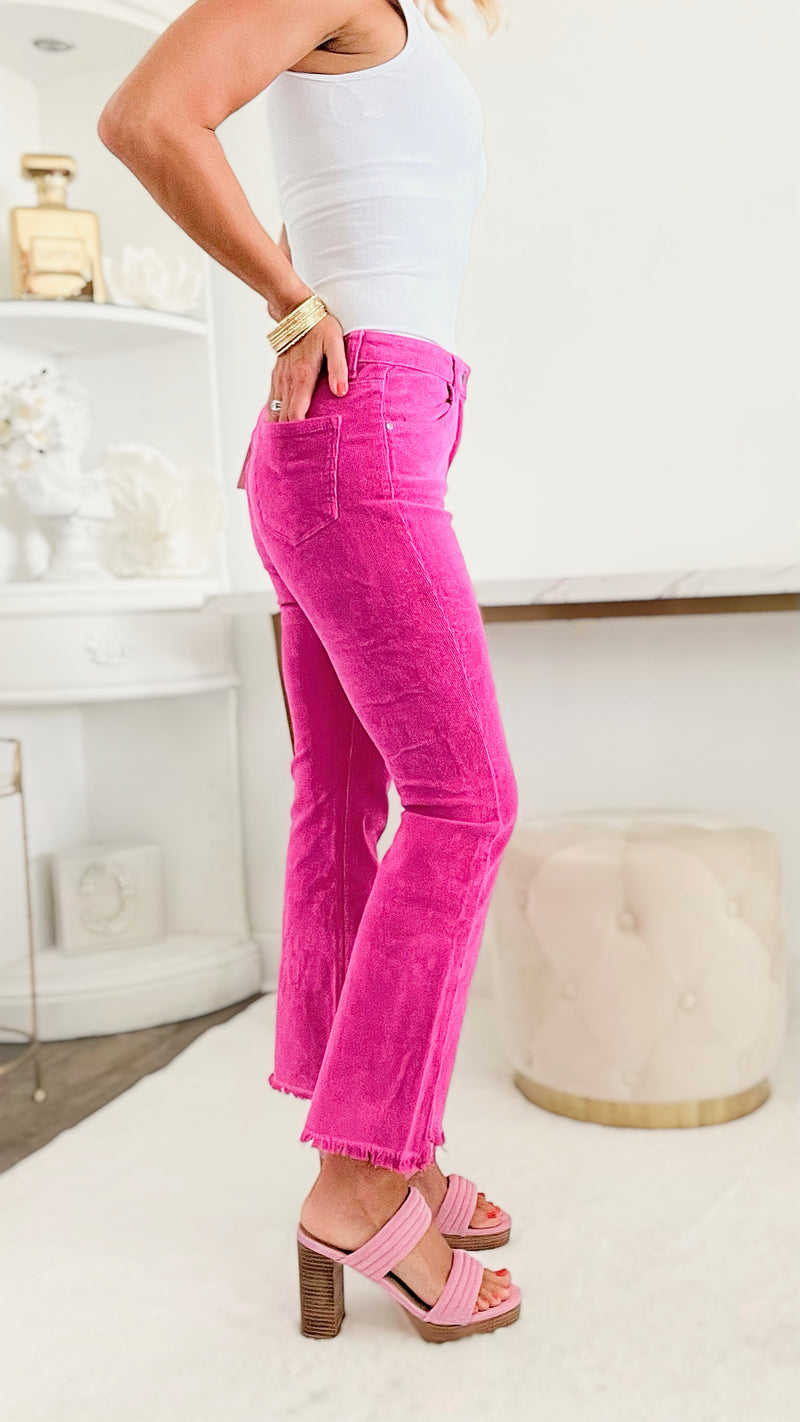 Raw Edge Magenta Corduroy Pants-170 Bottoms-Q2-Coastal Bloom Boutique, find the trendiest versions of the popular styles and looks Located in Indialantic, FL
