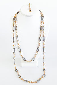 Two Tone Cable Twist Oval Double Layered Necklace-230 Jewelry-Liza-Coastal Bloom Boutique, find the trendiest versions of the popular styles and looks Located in Indialantic, FL