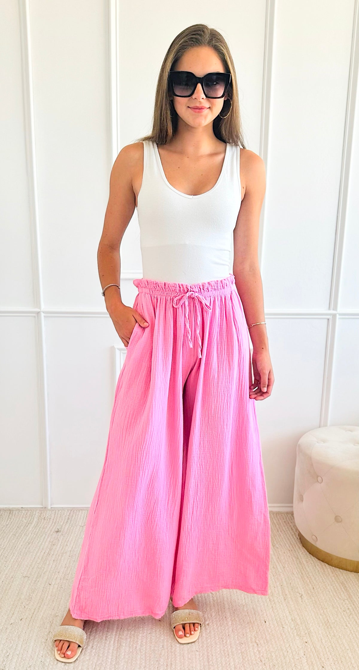 Whispering Willow Italian Palazzos - Pink-pants-Italianissimo-Coastal Bloom Boutique, find the trendiest versions of the popular styles and looks Located in Indialantic, FL