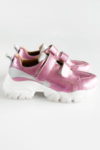 Genuine Leather CB Exclusive Velcro Sneakers - Metal Pink/Silver-250 Shoes-PMK Shoes-Coastal Bloom Boutique, find the trendiest versions of the popular styles and looks Located in Indialantic, FL
