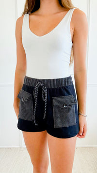 Textured Cargo Pockets Shorts - Black-170 Bottoms-BucketList-Coastal Bloom Boutique, find the trendiest versions of the popular styles and looks Located in Indialantic, FL