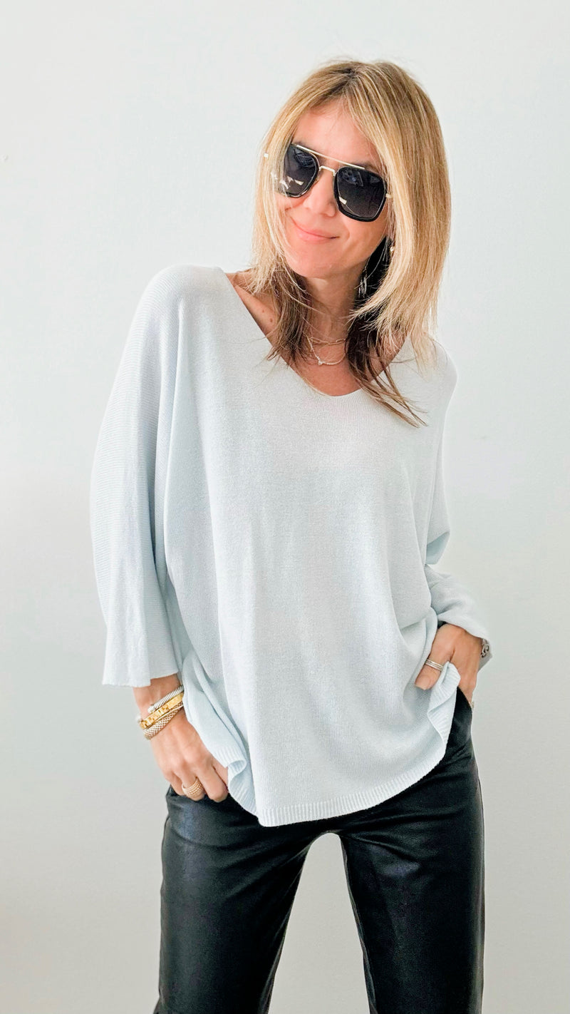 Sundays Ribbed Italian Top - Misty Blue-130 Long Sleeve Tops-Italianissimo-Coastal Bloom Boutique, find the trendiest versions of the popular styles and looks Located in Indialantic, FL