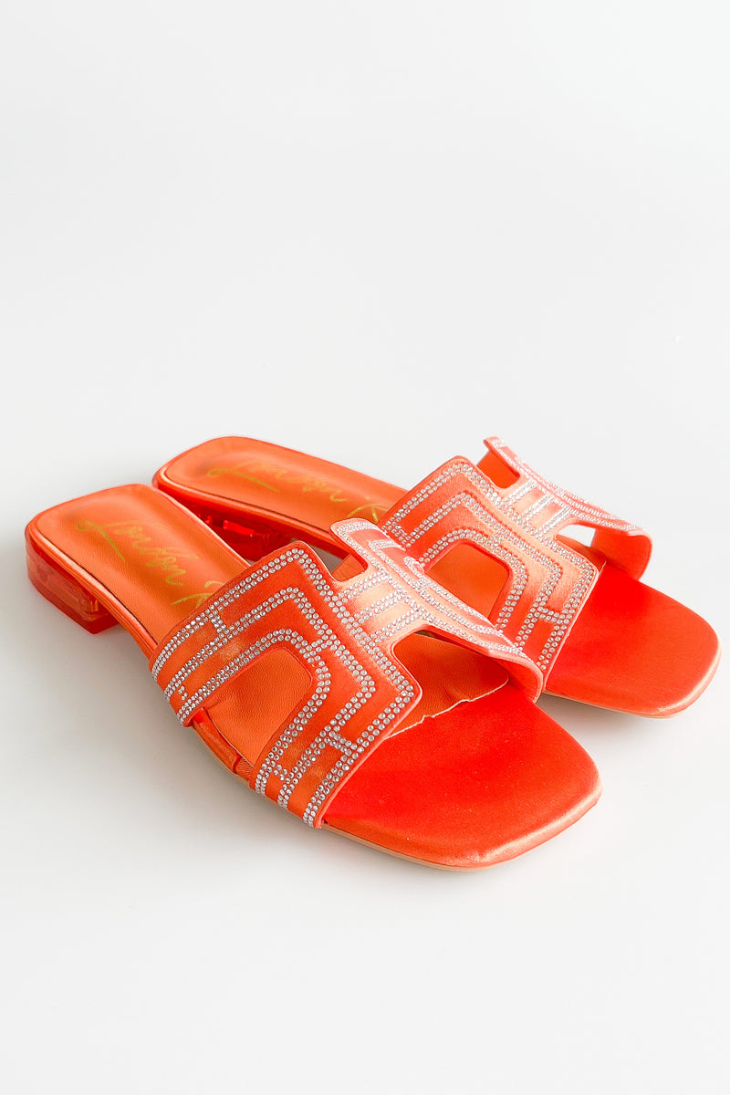 Low Stack Heel Embellished Sandals - Orange-250 Shoes-RagCompany-Coastal Bloom Boutique, find the trendiest versions of the popular styles and looks Located in Indialantic, FL