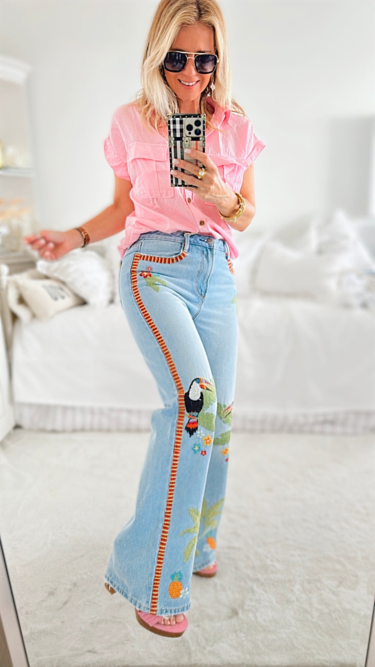 PRE ORDER Tropical Toucan Embroidered Jeans-190 Denim-AV Denim - Driftwood-Coastal Bloom Boutique, find the trendiest versions of the popular styles and looks Located in Indialantic, FL