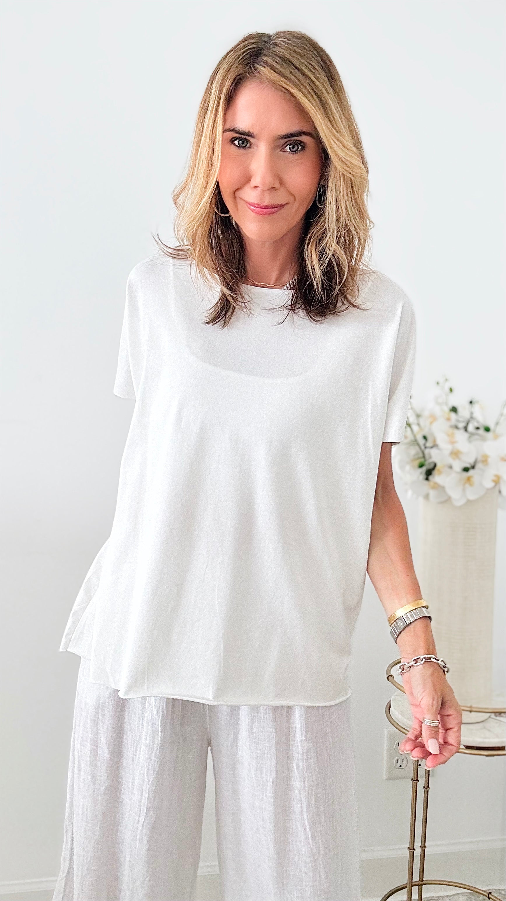 Easy Breezy Italian tee - White-110 Short Sleeve Tops-Italianissimo-Coastal Bloom Boutique, find the trendiest versions of the popular styles and looks Located in Indialantic, FL