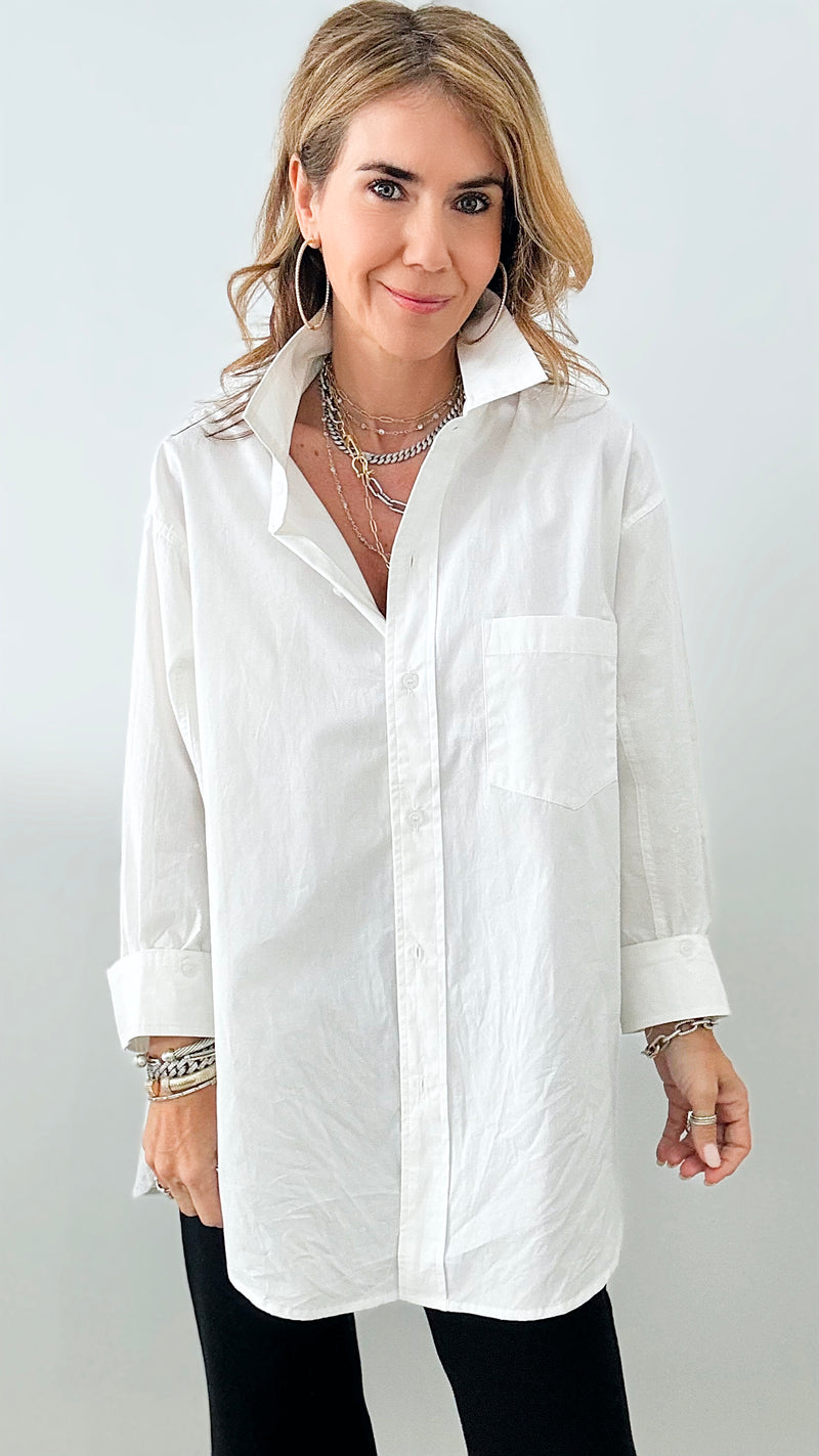 Relaxed Fit Button Down Top - Off White-130 Long Sleeve Tops-EESOME-Coastal Bloom Boutique, find the trendiest versions of the popular styles and looks Located in Indialantic, FL