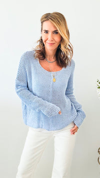Long Sleeve V-Neck Soft Knit - Sky Blue-140 Sweaters-Miracle-Coastal Bloom Boutique, find the trendiest versions of the popular styles and looks Located in Indialantic, FL
