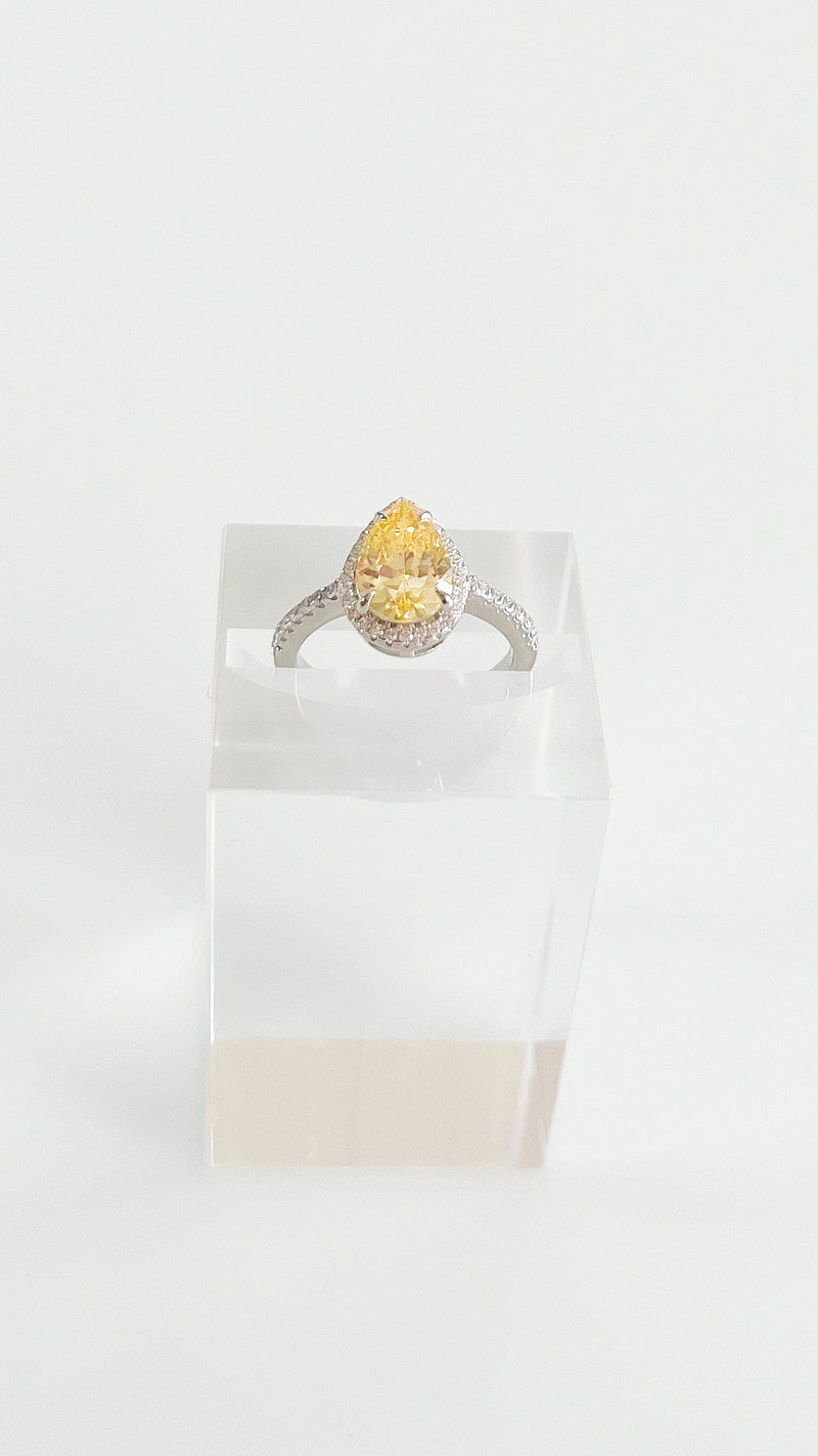 Sterling Silver Canary Pear Halo Ring-230 Jewelry-NYC-Coastal Bloom Boutique, find the trendiest versions of the popular styles and looks Located in Indialantic, FL
