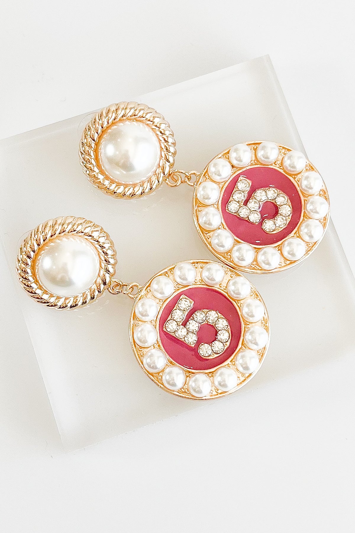 Lucky Number Pearl Halo Stud Earrings-230 Jewelry-ICCO ACCESSORIES-Coastal Bloom Boutique, find the trendiest versions of the popular styles and looks Located in Indialantic, FL