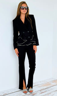 Fine Lines Blazer & Pant Set-210 Loungewear/Sets-rivir-Coastal Bloom Boutique, find the trendiest versions of the popular styles and looks Located in Indialantic, FL